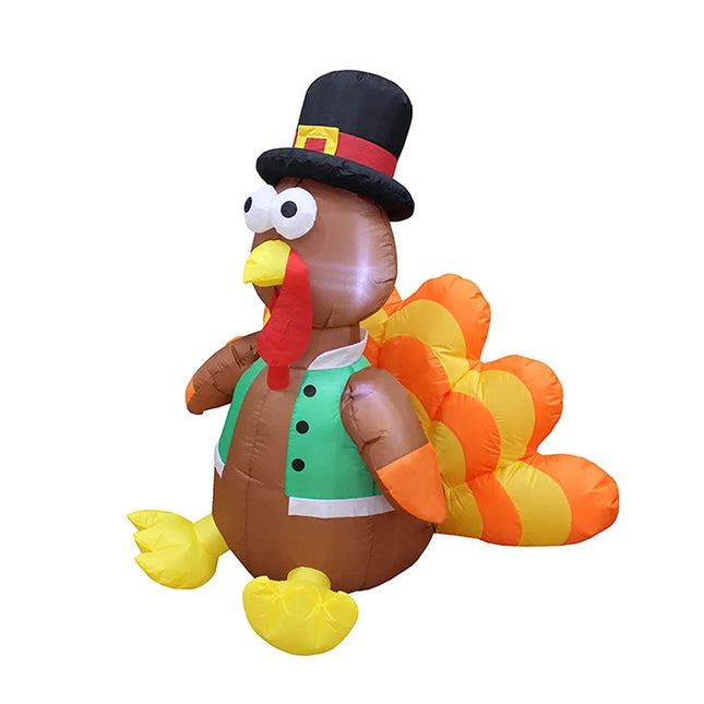 4ft Happy Thanksgiving Inflatable Turkey with Pilgrim Hat & LED Lights