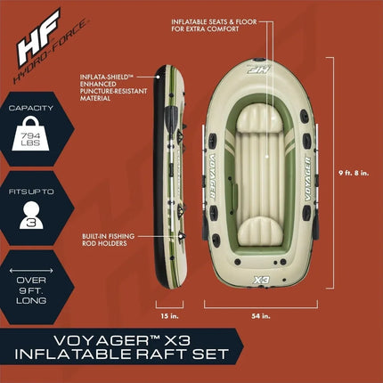 3 Person Inflatable Boat Raft Set with Oars & Pump