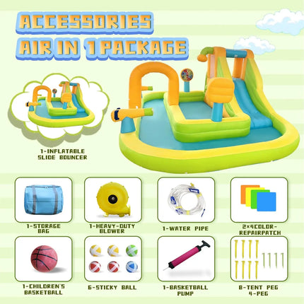 Inflatable Water Slide Bounce House with Pool & Climbing Wall for Kids