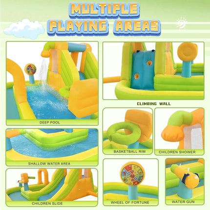 Inflatable Water Slide Bounce House with Pool & Climbing Wall for Kids