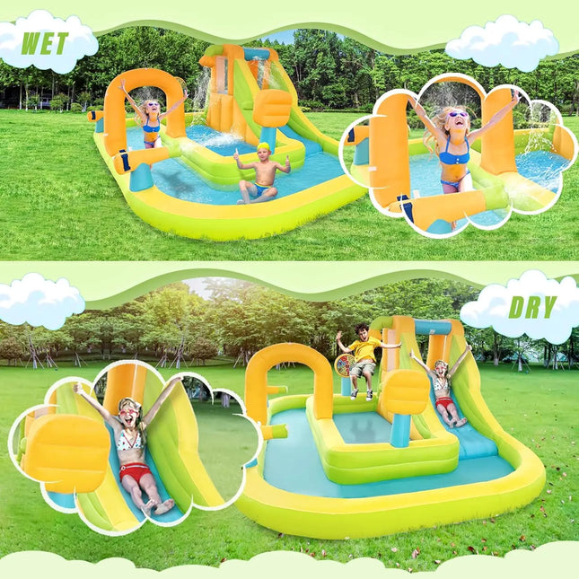 Inflatable Water Slide Bounce House with Pool & Climbing Wall for Kids