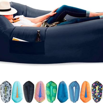 blue inflatable camping lounger 