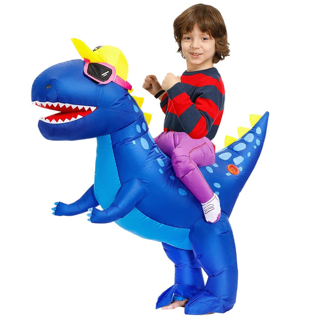 blue inflatable dinosaur costume