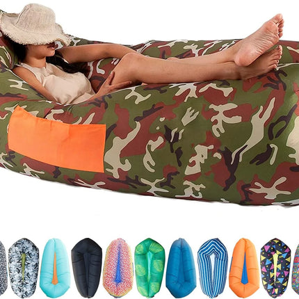 camo inflatable camping lounger