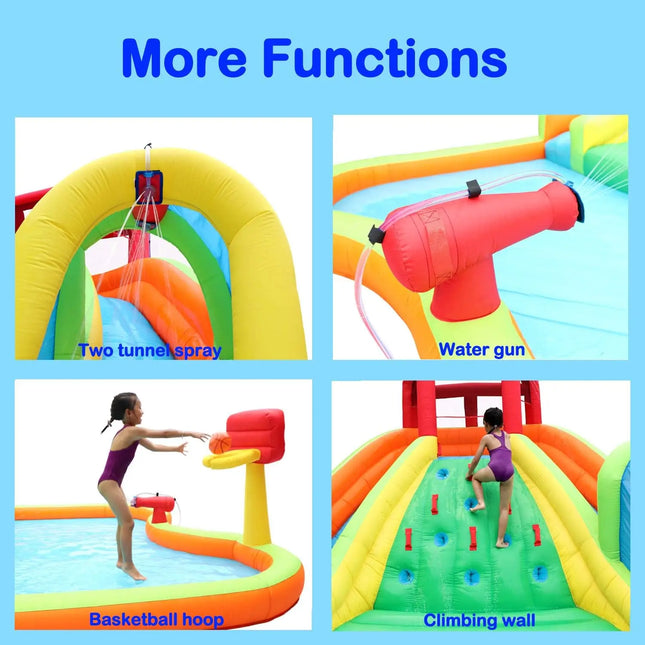 inflatable water park with basketball hoop